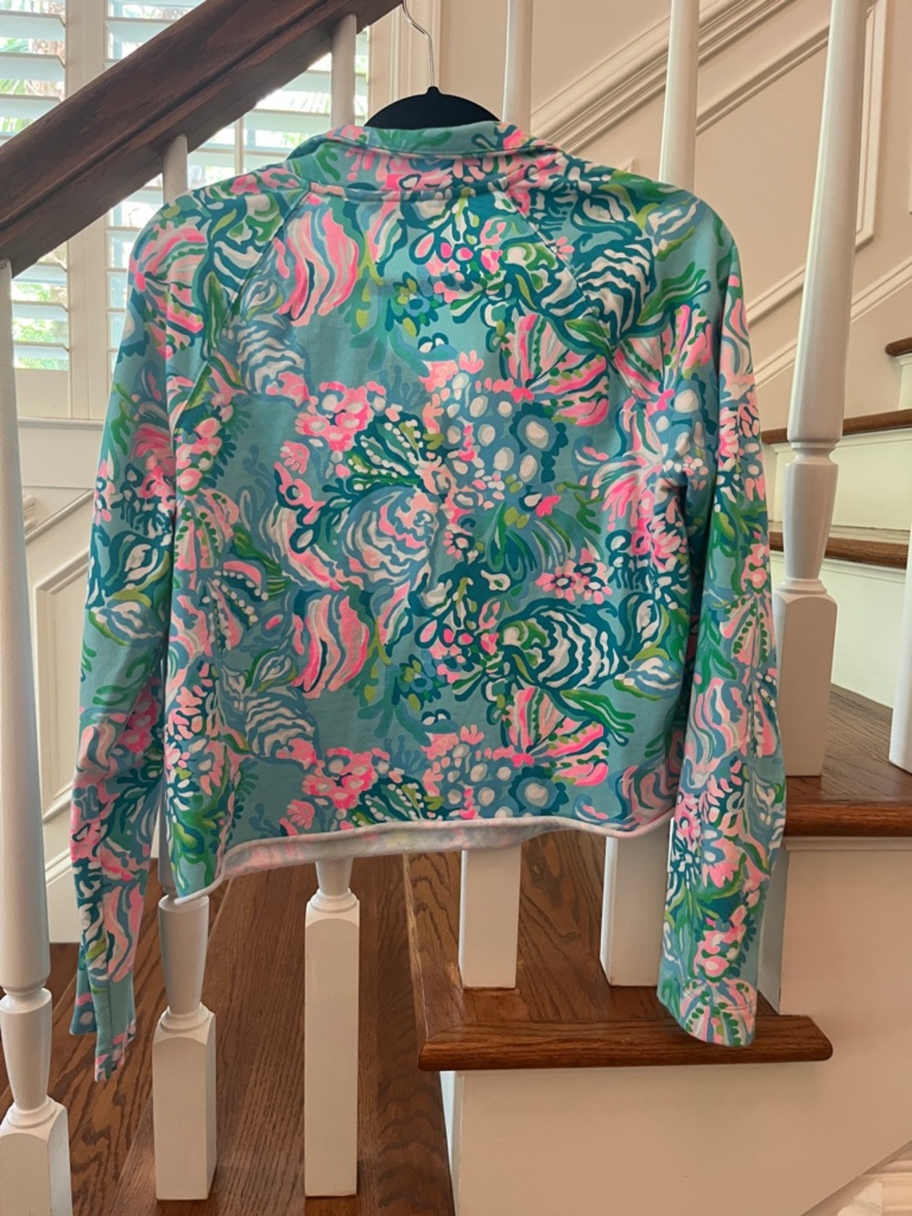 Lilly Pulitzer Crop Popover Turquoise Floral Half-Zip - Picture 3 of 3